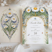 Invitation Daisies Enregistrer la date Golden Elegance