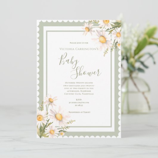 Invitation Daisies Floral Élégant Baby shower (Debout devant)