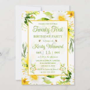 Invitation Daisies jaunes et blanches aquarelle 21e anniversa