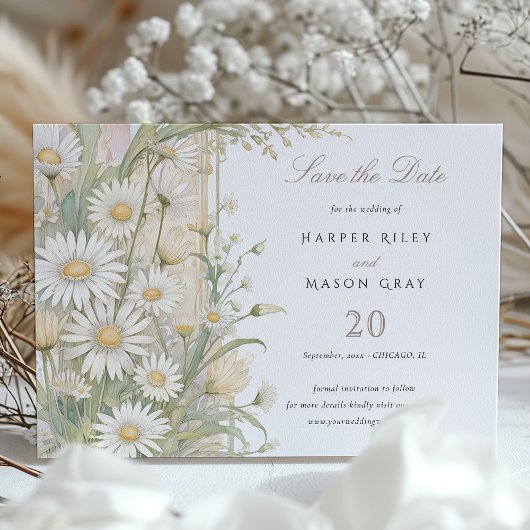 Invitation Daisies rustiques Enregistrer le Mariage de date