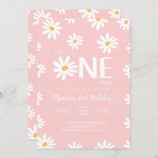 Invitation Daisy 1er anniversaire (Devant / Derrière)