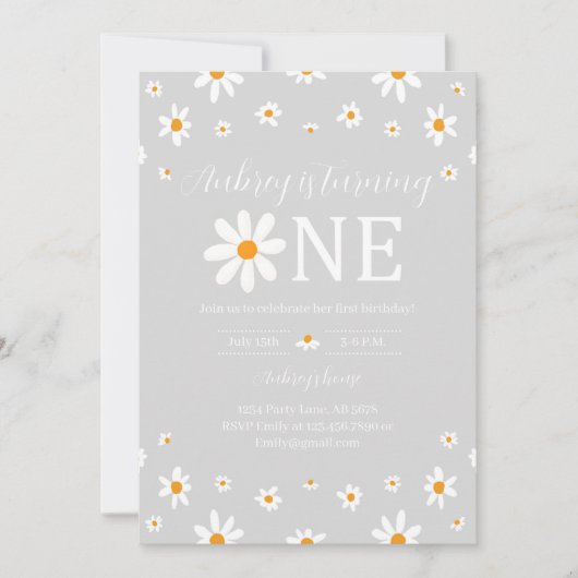 Invitation Daisy 1er anniversaire Grey (Devant)