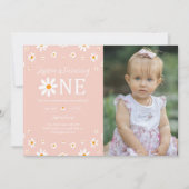 Invitation Daisy 1er Anniversaire Photo rose (Devant)