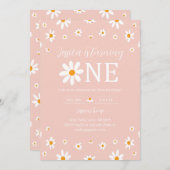 Invitation Daisy 1er Anniversaire rose (Devant / Derrière)