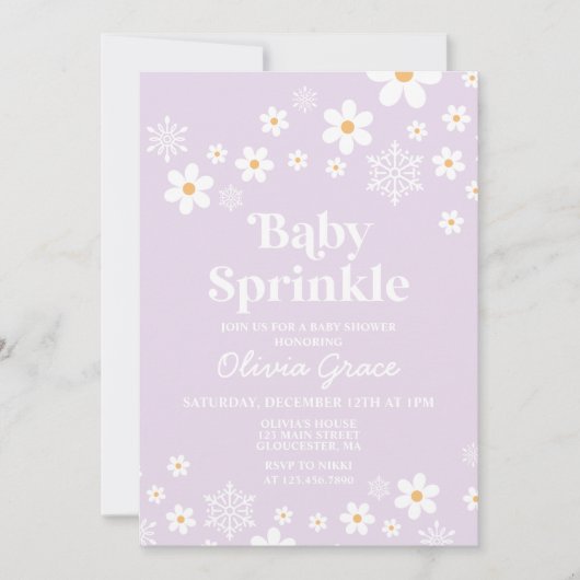 Invitation Daisy and Snowflake Retro Baby Sprinking (Devant)