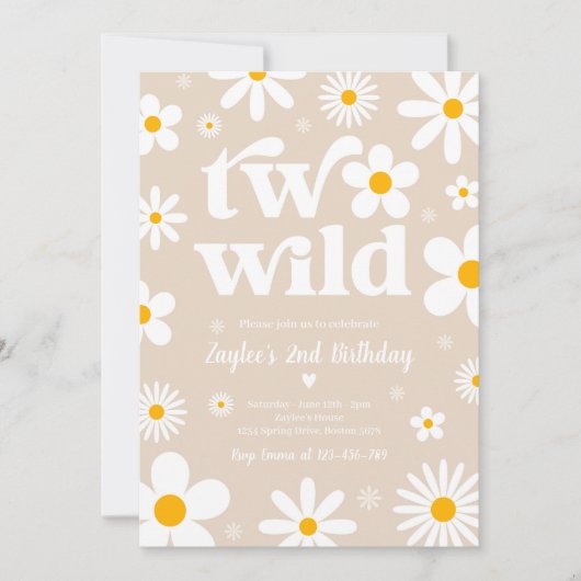 Invitation Daisy Anniversaire Boho Two Wild 2e Anniversaire (Devant)
