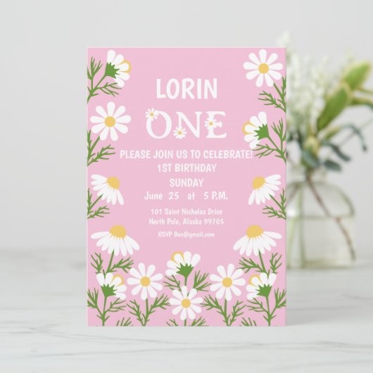 Invitation Daisy Anniversaire Boho Un 1er Anniversaire (Debout devant)