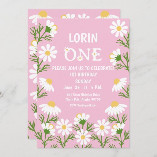 Invitation Daisy Anniversaire Boho Un 1er Anniversaire (Devant / Derrière)