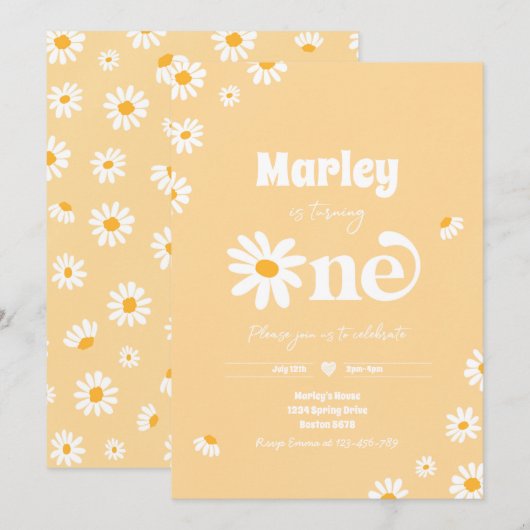 Invitation Daisy Anniversaire Fête Bohème Floral 1er Annivers (Devant / Derrière)