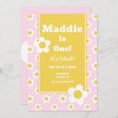 Invitation Daisy Anniversaire Fête Bohème Un 1er Anniversaire (Devant / Derrière)