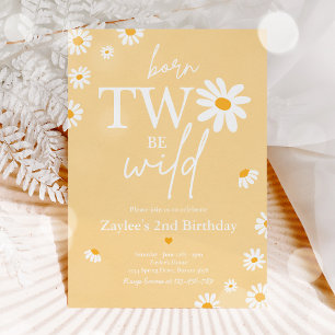 Invitation Daisy Anniversaire fête Bohmian Deux Wild 2e Anniv