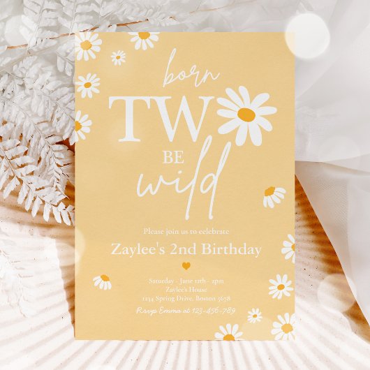 Invitation Daisy Anniversaire fête Bohmian Deux Wild 2e Anniv