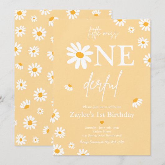 Invitation Daisy Anniversaire Fête Bohmian Little Miss Oneder (Devant / Derrière)