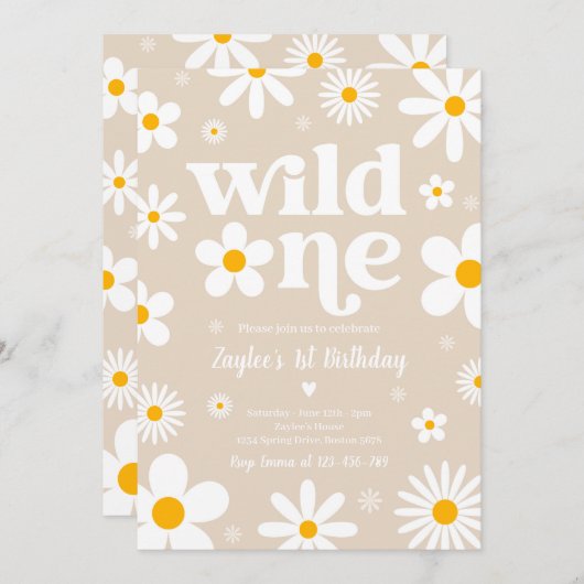 Invitation Daisy Anniversaire Fête Boho Wild Un 1er Anniversa (Devant / Derrière)