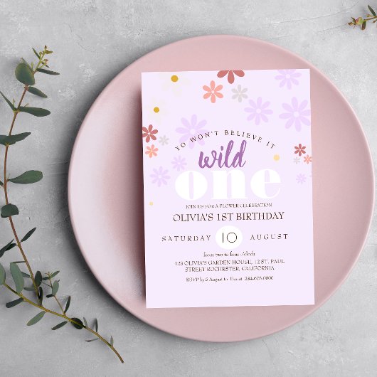 Invitation Daisy Anniversaire Fête Purple Wild Un 1er Anniver