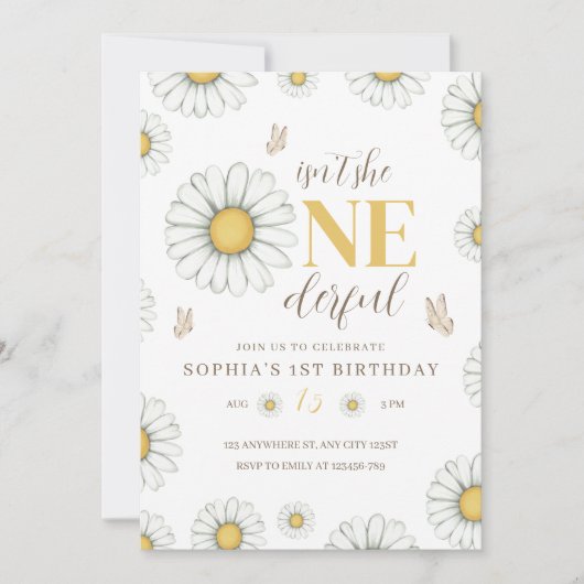 Invitation Daisy Anniversaire Invitation, Onederful Daisy 1er (Devant)