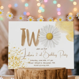 Invitation Daisy aquarelle deuxième anniversaire