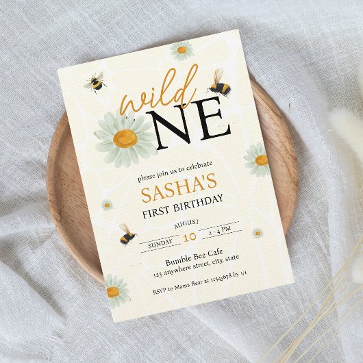 Invitation Daisy Bee Wild One Girl's 1st Birthday