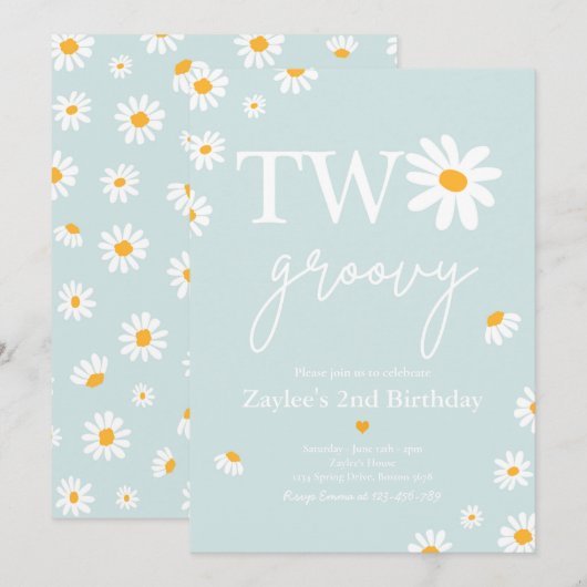 Invitation Daisy Birthday Party Boho Deux Super 2e anniversai (Devant / Derrière)