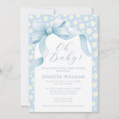 Invitation Daisy Blue Floral Bow Ribbon Baby Boy Douche garço (Devant)