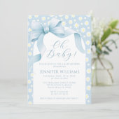 Invitation Daisy Blue Floral Bow Ribbon Baby Boy Douche garço (Debout devant)