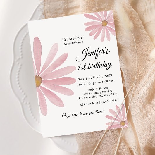 Invitation Daisy Bohmian Fille 1er fête d'anniversaire