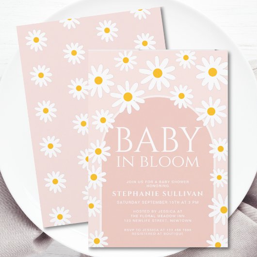 Invitation Daisy Boho Baby Dans Baby shower Rose Fleur