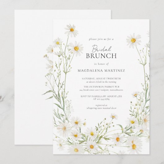 Invitation Daisy Boho Fleur sauvage Rustic Bridal Brunch (Devant / Derrière)