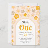 Invitation Daisy Boho Floral Photo 1er Anniversaire (Devant)