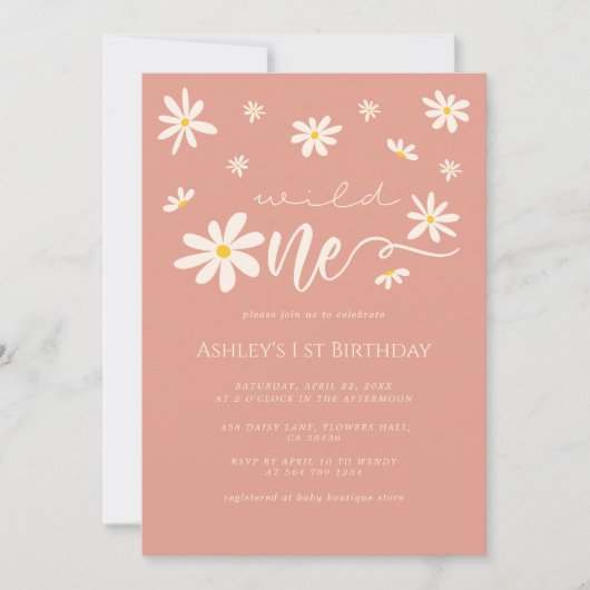 Invitation Daisy Boho Wild One 1er Anniversaire Peach (Devant)