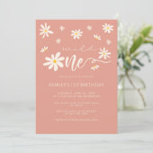 Invitation Daisy Boho Wild One 1er Anniversaire Peach (Debout devant)