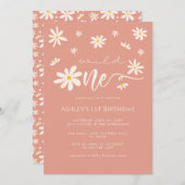 Invitation Daisy Boho Wild One 1er Anniversaire Peach (Devant / Derrière)