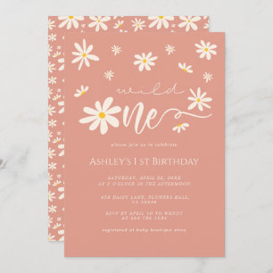 Invitation Daisy Boho Wild One 1er Anniversaire Peach