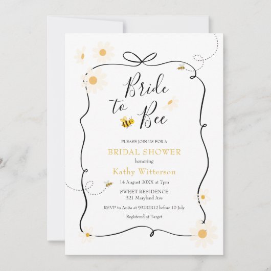 Invitation Daisy Bow Ribbon Moderne Mariée d'abeille à la nup (Devant)