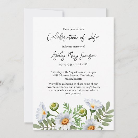 Invitation Daisy Celebration of Life Funeral (Devant)