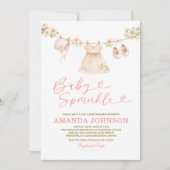 Invitation Daisy Clothesline Baby Sprinkle Girl Pink Peach (Devant)