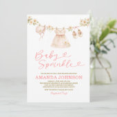 Invitation Daisy Clothesline Baby Sprinkle Girl Pink Peach (Debout devant)