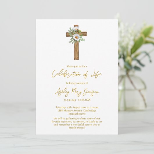 Invitation Daisy Cross Celebration of Life Funeral (Debout devant)