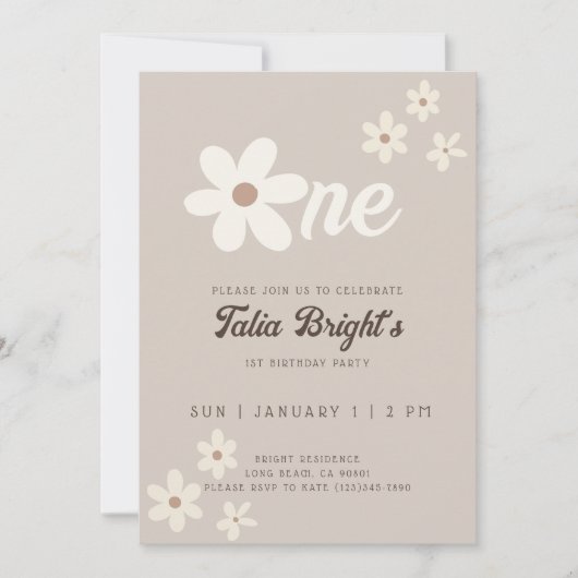 Invitation Daisy d'anniversaire ambiance naturelle boho rétro (Devant)