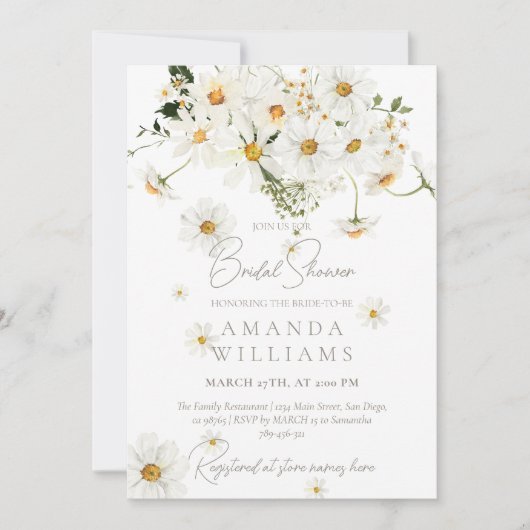 Invitation Daisy Elegant Wildflower Modern Bridal Shower (Devant)