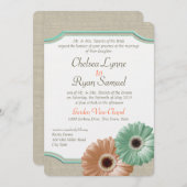 Invitation Daisy et Burlap Mint et Peach (Devant / Derrière)