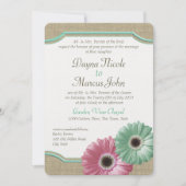 Invitation Daisy et Burlap Mint vert et rose (Devant)
