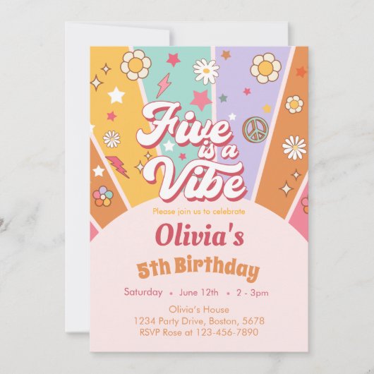 Invitation Daisy Five est une Vibe Retro 5e anniversaire Invi (Devant)