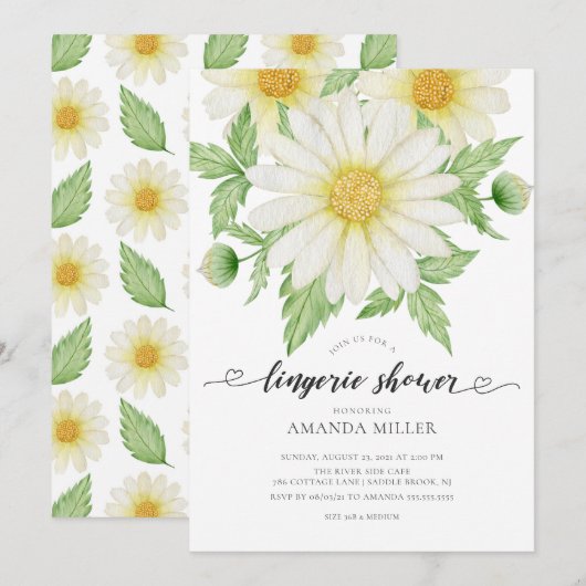Invitation Daisy Floral Bridal Lingerie Douche (Devant / Derrière)