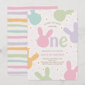 Invitation Daisy Floral Bunny 1er anniversaire (Devant / Derrière)
