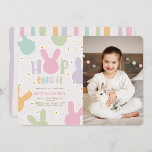 Invitation Daisy Floral Bunny 2e anniversaire (Devant / Derrière)