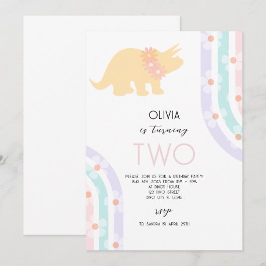 Invitation Daisy Floral Dinosaur (Devant / Derrière)