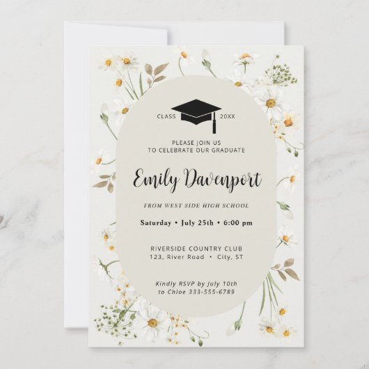 Invitation Daisy Floral Graduation photo sur le dos (Devant)