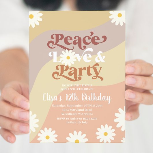 Invitation Daisy Floral N'IMPORTE QUEL ÂGE Super Peace Love P