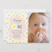 Invitation Daisy Floral Pink Photo 1er Anniversaire Invitatio (Devant)